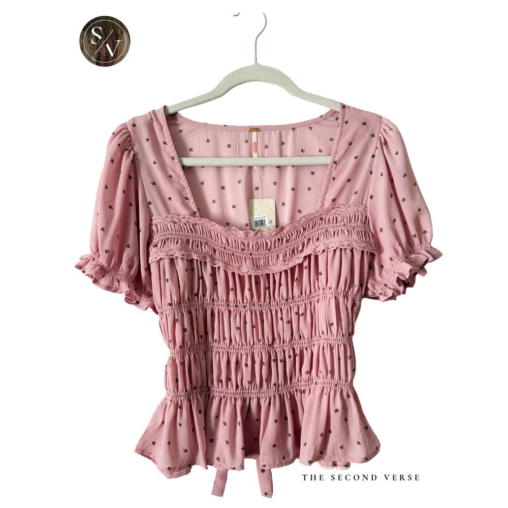 NWT Free People Adore You Blouse Top Floral Pink Size Medium - Picture 4 of 14